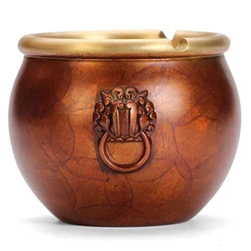 TIANYIA Cenicero de cobre puro sin humo, cabeza de león, gran almacenamiento, afecta a la atmósfera, decoración de oficina, mesa de café, manualidades, regalos, ceniceros de mesa