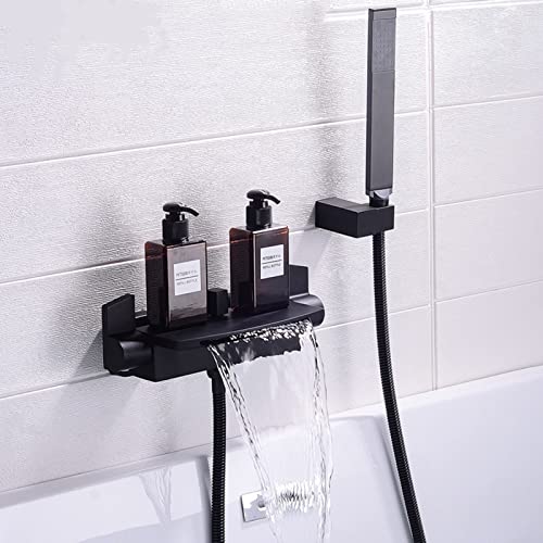 Ensemble de robinet de douche noir mat complet avec bec cascade mural en laiton - 4