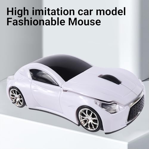 Image of elec Space Wireless Mini Mouse with Case - Cute Sports Car Shape, Lightweight & Portable, 10m Range, Plug and Play (White)