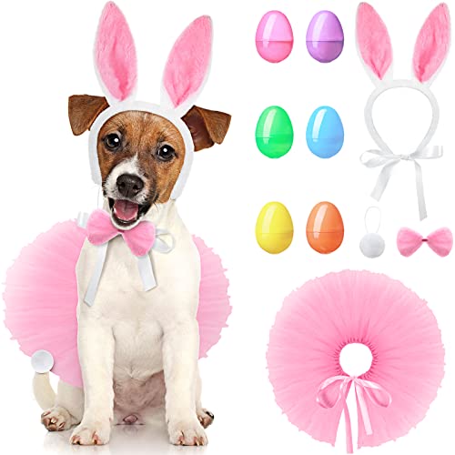 10 Pieces Dog Bunny Costume Set Include Dog Bunny Ears Tail Bowtie Dog Tutu Plastic Bright Easter Egg Fillable Plastic Easter Eggs Handcrafted Tutu Dog Costume For Easter Hunt Party Supplies #TOP13
