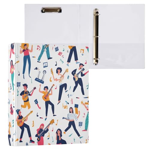 Image of 3 Ring Binder Music Girls Boys Doodle 1.5 inch Binders Three Ring Binders with Clipboard Fit 8.5'' x 11'' Paper 3 Interior PVC Clear Pockets for Office Supplies