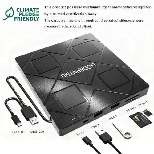 5-in-1 Extemal CD/DVD Drive for Laptop,USB 3.0 & Type-C Portable CD/DvD Rw Burner with SD/TF Card Reader &DVD-ROM Rewritable Player，Compatible with Laptop Pc Desktop, Windows11/10/8/7 Linux Mac os by GODBPNYMU - Image 8
