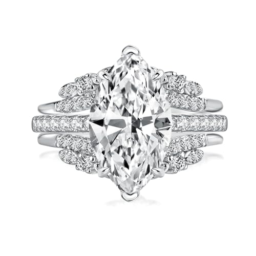3.5ct Wedding Rings Set for Women,925 Sterling Silver AAAAA CZ Gemstone Vintage Marquise Cut Engagement Ring Sets with Insert Wedding Ring for Travel,Daily,Proposal,Birthday2