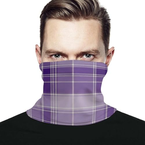 FOSKERV Women's Fashion Warm Neck Gaiter, Soft Comfortable Neck Warmer, Reusable Face Cover Scarf with Elastic Cord for Daily Use, Purple Tartan Plaid Scottish Pattern