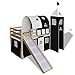 Luckyfu Letto a Castello per Bambini con Scivolo e Scala in Legno Nero e Bianco Colore della tenda: Nero e bianco Colore del telaio: Naturale.letto bambino letto singolo bambino