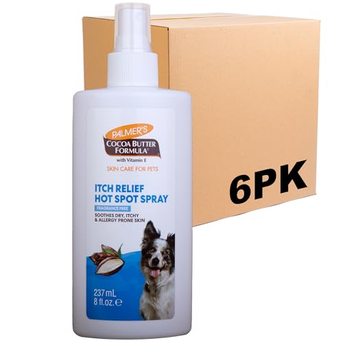 Image of Palmer's for Pets Hot Spot and Itch Relief Spray for Dogs with Cocoa Butter - Conditioning No-Rinse Skin Allergy Relief Mist with Vitamin E, Fragrance Free Formula, 8 Fl Oz - 6 Pack
