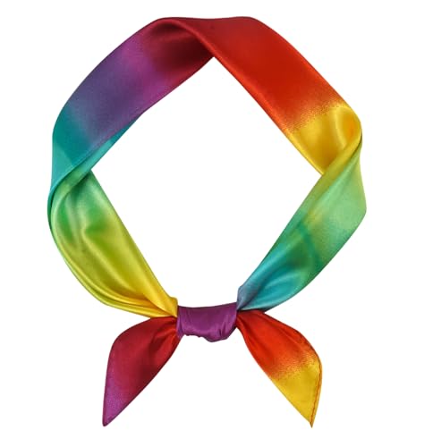 GERINLY Square Rainbow Scarf Pride Bandana Silk Small Colorful Head Scarfs Rainbow Accessories