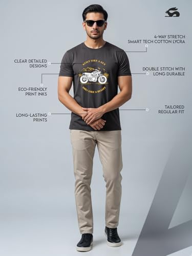 Image of ADRO Men's Royal Bike Design Printed 100% Cotton T-Shirt - Regular Fit, Printed T-Shirts for Men
