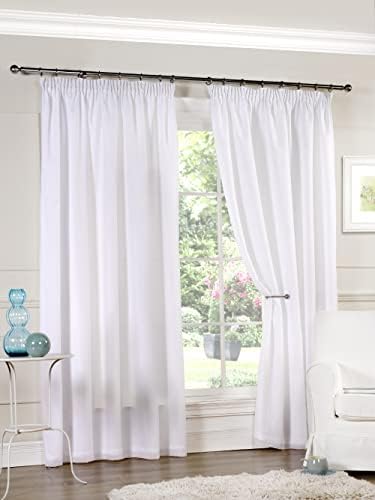 Emma Barclay Lined Pencil Pleat Voile Curtain Pair in White - Width 90 x Drop 72" (228 x 183cm),AALI9072WHT