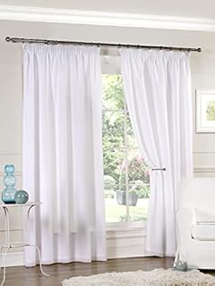 Emma Barclay Lined Pencil Pleat Voile Curtain Pair in White - Width 90 x Drop 72" (228 x 183cm),AALI9072WHT