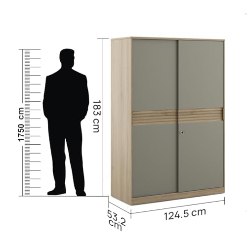 Image of Spacewood Olivra 2 Door Sliding Wardrobe | Santana Oak & Modern Ash Finish | Engineered Wood Almirah with Multiple Shelf & 1 Hanging Spaces | Bedroom Cupboard Almari | 3-Year Warranty