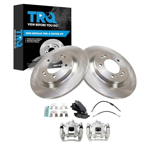 Image of TRQ Rear Brake Pad and Rotor Set Semi Metallic Rotors Calipers Compatible with 2014-2015 Kia Optima