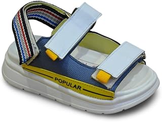 صندل رياضي للاطفال، ازرق واصفر، اشرطة مزدوجة، نعل بنعل مسطح، 2582
