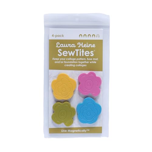 Laura Heine SewTites Magnetic Sewing Pins - Set of 4 Flower Shaped Sewing Magnets to Replace Straight Pins & Fabric Clips