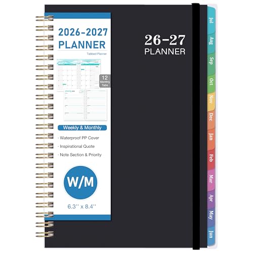 Planner 2026-2027 - Academic Planner 2026-2027, Jul. 2026 - Jun. 2027, 6.3'' x 8.4'', Weekly and Monthly Planner 26-27 with Back Pocket, Transparent PP Cover, Colorful Monthly Tabs