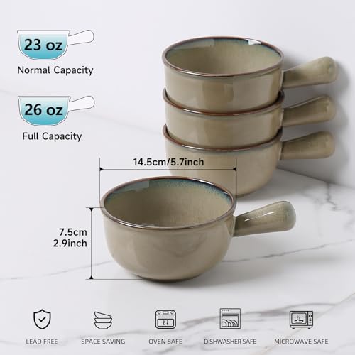 MONITO 26 Oz French Onion Soup Bowls, Ceramic Soup Bowls with Handles, Stackable Soup Crocks, Oven/Microwave/Dishwasher Safe, for Cereal, Soups, Casseroles — view 2