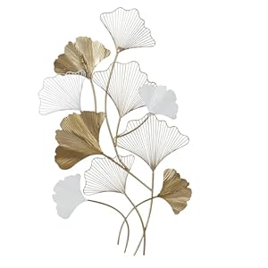Deco 79 Metal Leaf Home Wall Decor Wall Sculpture with White Accents, Wall Art 25″ x 2″ x 40″, Gold