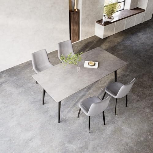 MUTUKI ダイニングテーブル セラミック テーブル dining table 食卓 6人掛け 4人掛け 大理石調 幅120 140 160 180cm 食卓テーブル 長方形 モダン 石目調 北欧 おしゃれ 傷 汚れに強い 耐熱 組立簡単 (グレー・ライン柄なし, 幅180cmテーブル+4脚椅子) [3]