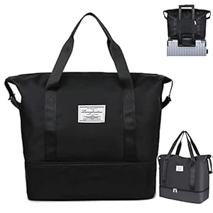 Travel Duffel Bag, 36L Weekend Bag with Trolley Sleeve, Dry&Wet Seperated Large Tote Carry on Bag, Waterproof…