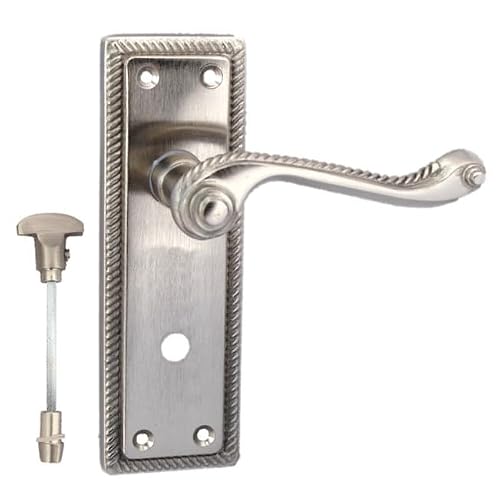 Haven Heritage Door Handles Internal Set Georgian Roped Edge, Bathroom Door Handles with Lock, Satin Finish for Elegant Interior Doors