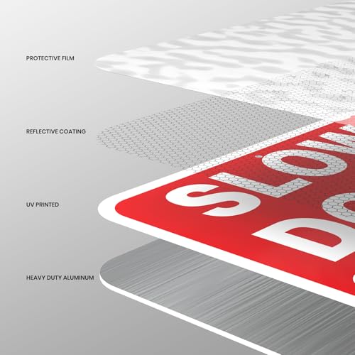 2 pack slow down signs kids and pets at play warning sign 18 x 12 inches high reflective weatherproof aluminum safety alert signage with pre-drilled holes for street driveway neighborhood