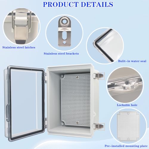 Image of Outdoor Waterproof Electrical Box Junction Box Weatherproof IP67 ABS Plastic Enclosure Switch Router Project Box Electronics Enclosure with Mounting Plate Wall Bracket Clear 8.7 inchx6.7 inchx4.3 inch