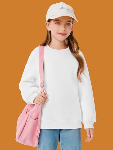 Image of Haloumoning Girls Oversized Crewneck Sweatshirts Kids Fleece Pullover Tops