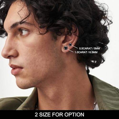 Black Moissanite Stud Earrings 1.0ct-2.0CT D Color, GRA 925 Sterling Silver Earrings for Men Vermeil 18K Black Gold Plated Flat Back Simulated Diamond Studs Earrings Jewelry Gifts for Men Women3