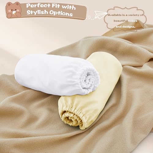 Image of Vonty 2 Pack Breathable Fitted Crib Sheet for Boys and Girls - Rayon Derived from Bamboo, White & Beige Crib Sheets Neutral Crib Mattress Sheet Organic Crib Sheets for Baby(52 inch x 28 inch)