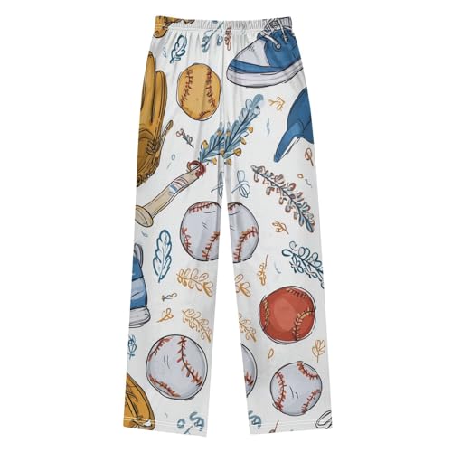 ZZXXB Funny Baseball Print Boys Long Pants Soft Trousers Elastic Waist Kids Lounge Bottoms with Pockets S-XL2
