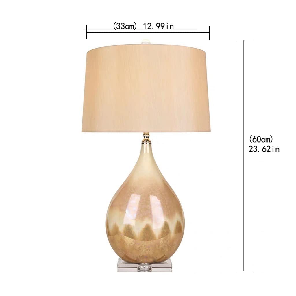 Lámpara de Noche Lámpara de escritorio de cerámica vidriada con perlas, lámpara de mesita de noche creativa con gota de agua, pantalla de tela hecha a mano, Base de cristal, luz de escritorio moderna