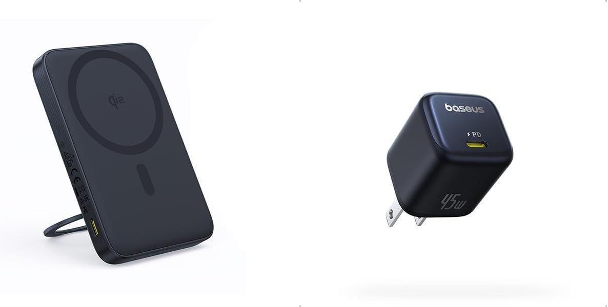 Baseus 45W USB C Charger Bundle with Baseus Qi2 MagSafe Power Bank 5000mAh, for iPhone16/15/14/13/12 Series