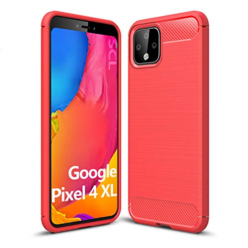 SCL Funda para Google Pixel 4 XL, color rojo, con efecto de fibra de carbono, con agarre de gel, antiarañazos, antigolpes, compatible con Google 4 XL