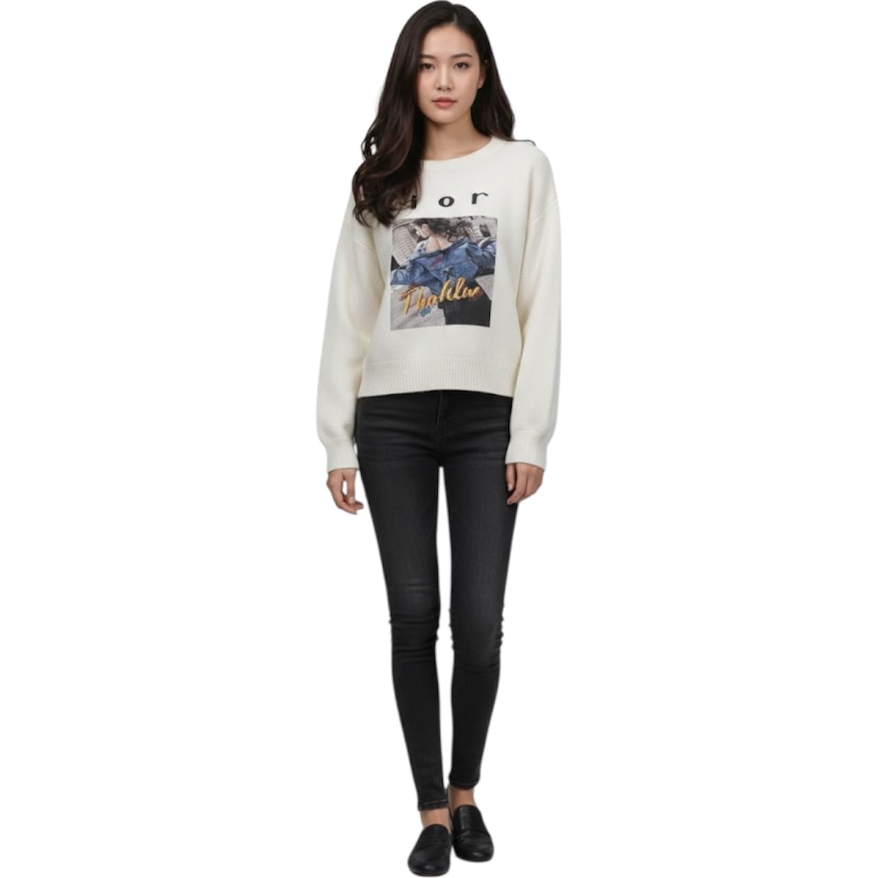 Women’s Off-White Graphic Print Sweatshirt Sweater L Long Sleeve Soft Pullover Trendy Crew Neck-image-26