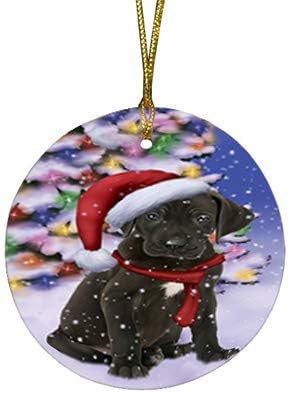 Have a Holly Jolly Great Dane Dog Round Flat Ornament - Pet Decorative Hanging Ornaments for Christmas X-mas Tree Decorations - 2.75" Round Ceramic Christmas Ornament POR1290