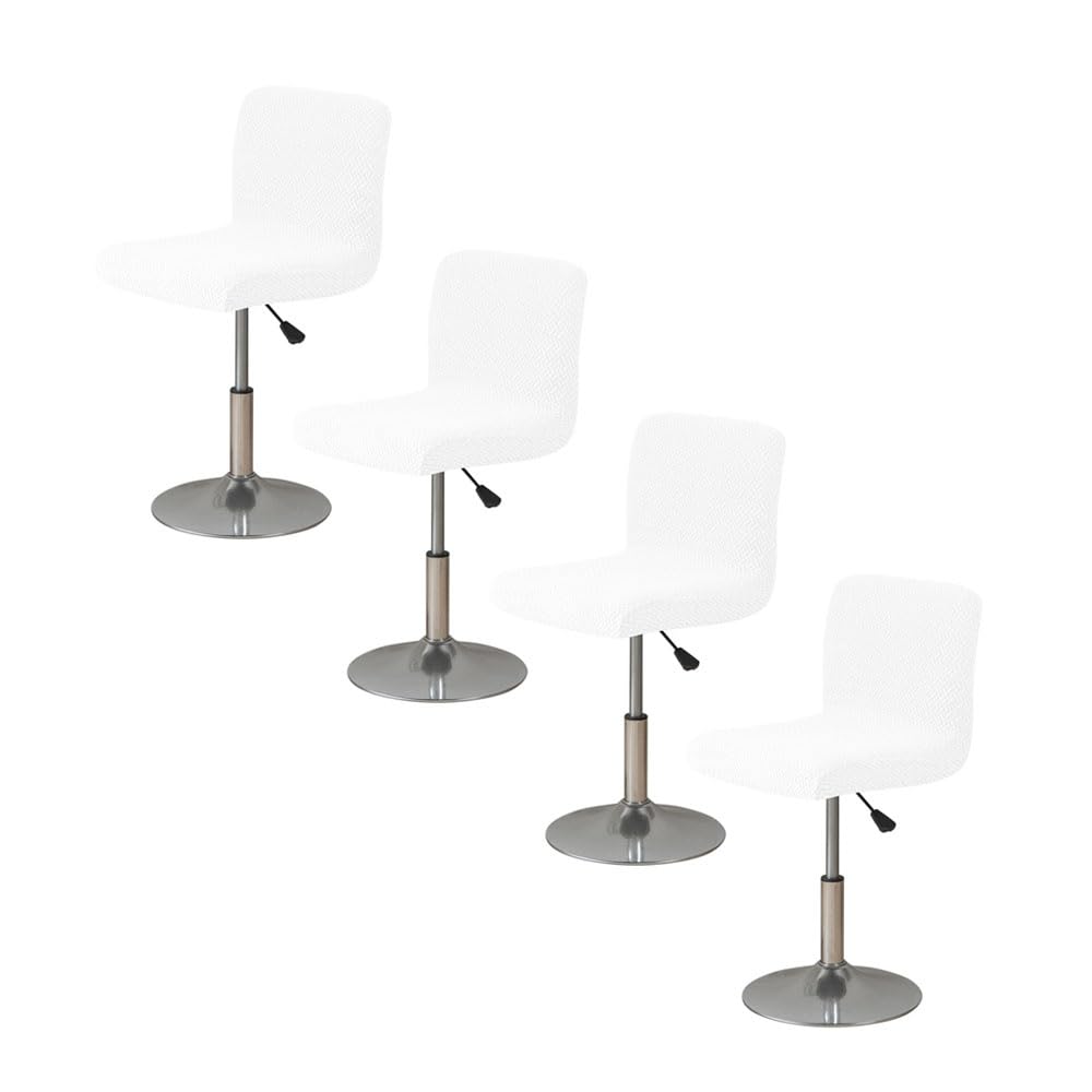 Highdi Bar Stool Slipcovers with Backrest Cover, Solid Color Jacquard Stretch Chair Cover for Short Swivel Dining Chair, 4 pcs (White)