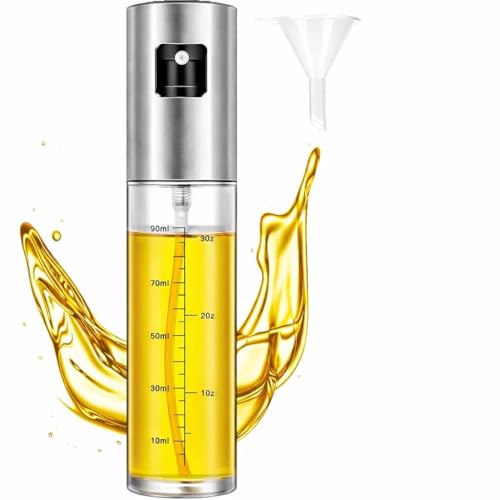 Image of Refillable stainless steel Olive Oil Sprayer bottle with funnel - 100ml Glass Cooking Oil Spray Bottle for Air Fryer, Salad & Baking