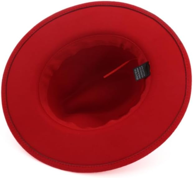 Womens Felt Fedora Hat Classic Wide Brim Panama Hat with Leopard Belt Buckle (Red) - Image 4