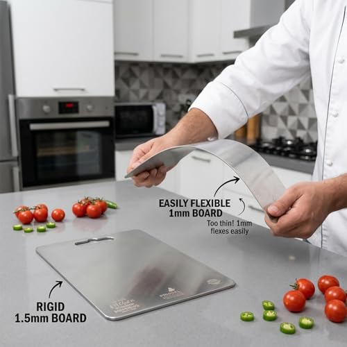 Image of Stainless Steel Chopping Board 1.5mm Thick | Premium Steel Cutting Board | Food Grade Cutting Board Steel | Heavy Duty, No Bend, Easy Clean Kitchen Chopping Board