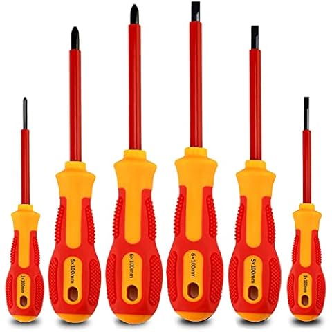 6PCS Insulated Screwdriver Set,1000V with Magnetic Black Tips,TPR Handle Electrician Soft-Grip Cross and Flat Head Screwdrivers for Electricial Repair Cover