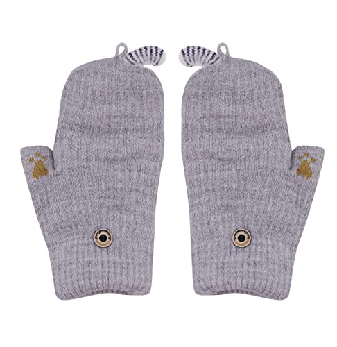 Kids Toddlers Cute Reindeer Fleece Lined Gloves Convertible Flip Top Fingerless Mittens for Boys Girls3