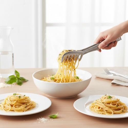 Paslanmaz Çelik Makarna ve Salata Servis Maşası – Isıya Dayanıklı, Kaymaz Saplı, Çok Amaçlı Mutfak Servis Pensi – 21 cm