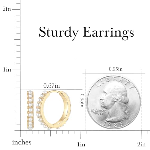 Pearl Earrings for Women 14K Gold Pearl Hoop Earrings for Women Small Gold Pearl Earrings Dainty Pearl Earrings Elegance Gold Pearl Huggie Hoop Earrings 13 MM/18 MM2