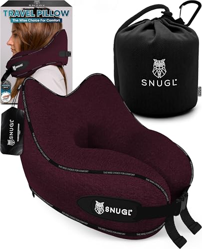 SNUGL Travel Pillow – Neck Pillow Airplane, Travel Pillows for Airplanes, Neck Pillows Memory Foam – Road Trip Essentials for Adults – Traveling Essentials - Gifts for Travelers Men & Women