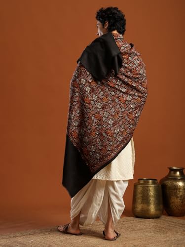 Image of tweedle Men's Pure Wool Sozni Embroidery Jama Shawl |Kashmiri Pashmina Lohi for Gents Size - 40 x 80 Inches