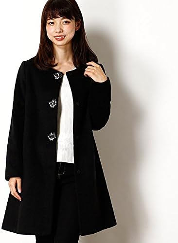 Amazon クレデゾーン Cle Des Zones ビジュー飾り釦付きノーカラーコート 91黒 40 コート ジャケット 通販