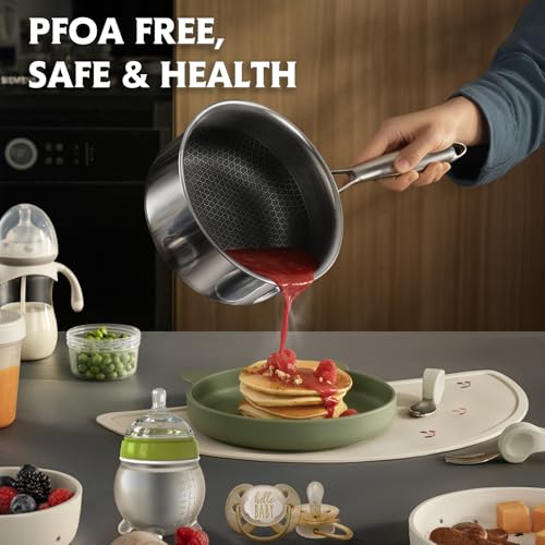 10 Pcs Non Stick Pots and Pans Set with Lids, Hybrid Stainless Steel Cookware Set, Skillet,Stock Pot,Frying Pan,Kitchen Cooking Utensils,Non Toxic,Induction,Dishwasher Safe - Image 5