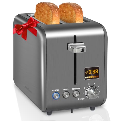 SEEDEEM Toaster 2 Slice, Stainless Steel Bread Toaster Color LCD