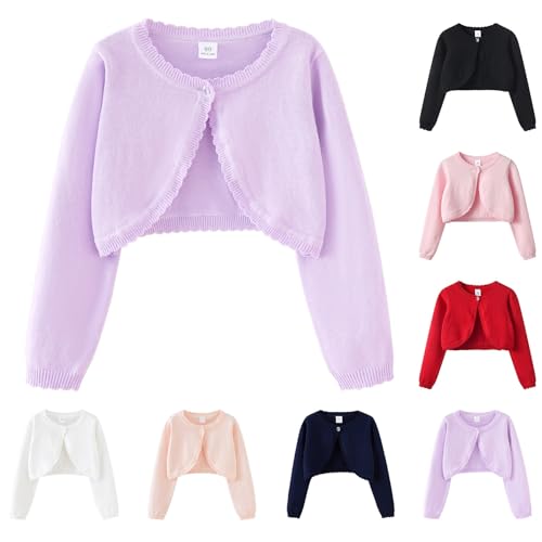 Girls Cropped Cardigan Sweaters Cute Knit Sweater Kids Long Sleeve Ruffle Trim One Button Shawl Warm Trendy Coat