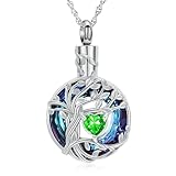 MYPOWER Cremación joyería Árbol de la Vida Urna Collares para Cenizas para Mujeres Hombres conmemorativas Cenizas humanas - Plateado-Verde